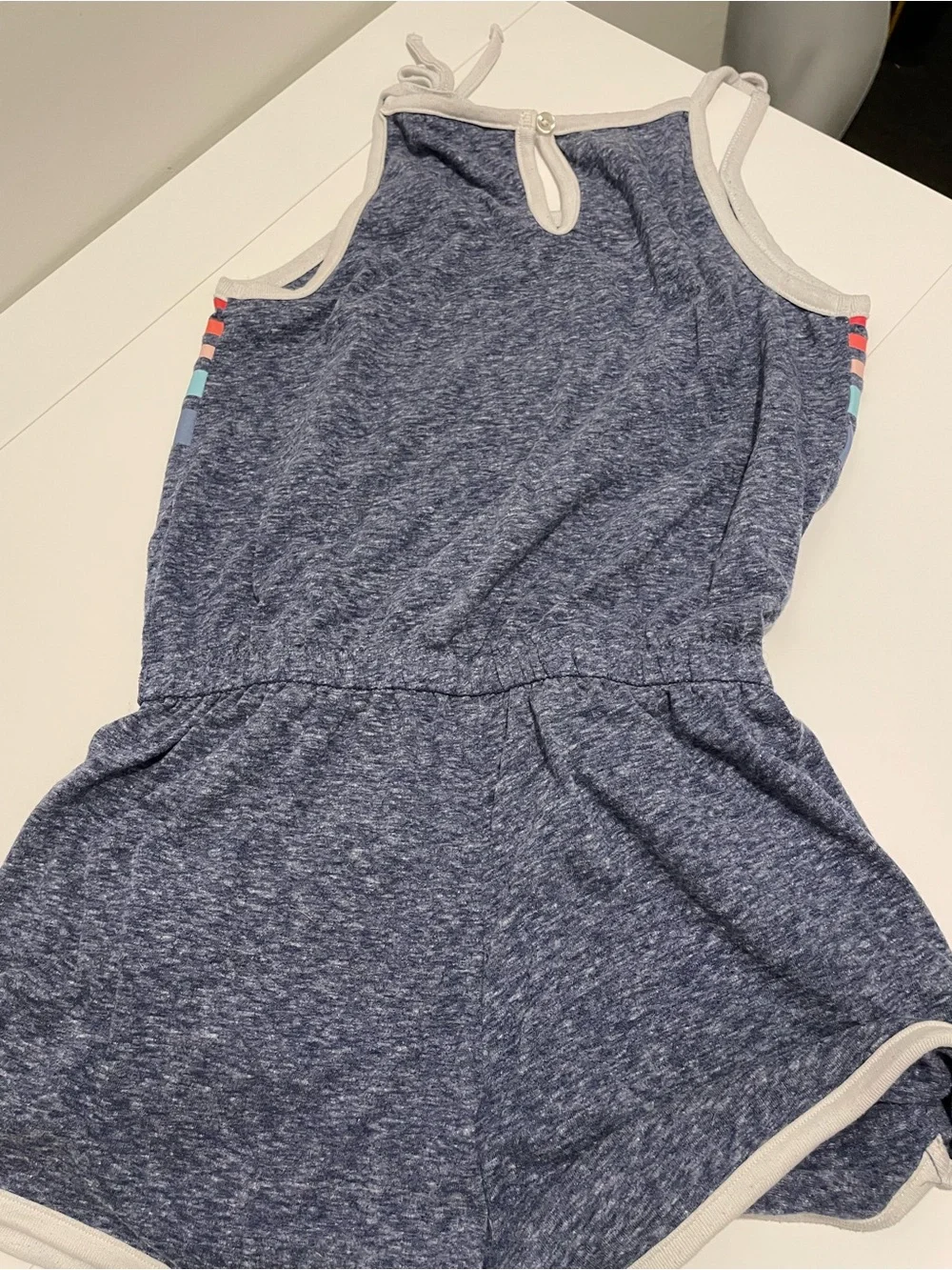 Justice Brand Girl's size 10 Heathered Blue One Piece Striped Romper Pockets